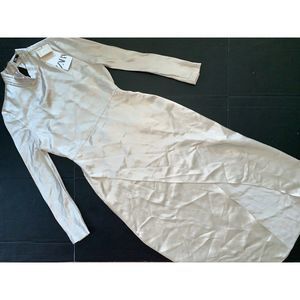 NWT Zara EVENTS M DRESS buttons cutout back champagne ivory gold beige nude gold